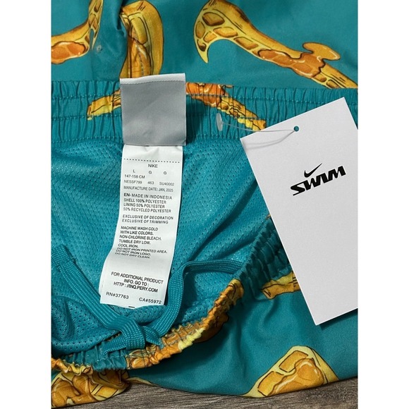 Nike Kids Boys Swim Trunks Size L Blue Waffle Print Elastic Waist - Picture 7 of 10